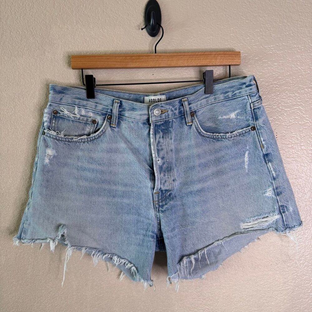AGOLDE Parker Long Cut Off Denim Short Size 31 Raw Hem Frayed High Rise Swapmeet